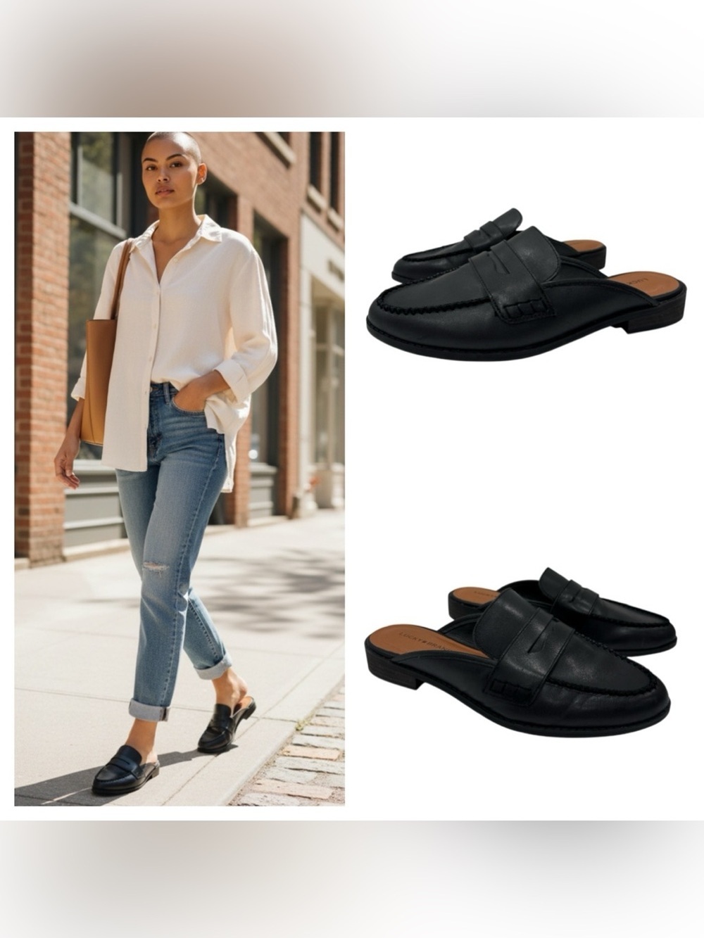 LUCKY BRAND Esila Black Leather Mule size 7.5